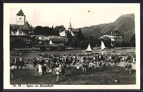 AK Spiez, Am Strandbad mit Kirche