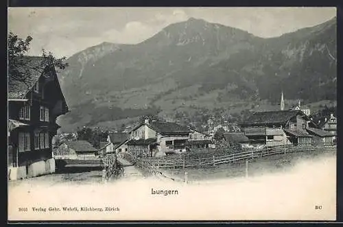 AK Lungern, Teilansicht mit Strassenpartie