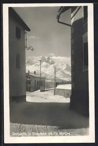 AK Silvaplana, Dorfpartie mit Piz Margna im Schnee