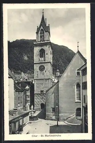 AK Chur, St. Martinskirche mit Brunnen