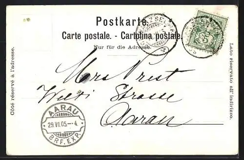 Künstler-AK Fribourg, Ortspartie mit Menschenmenge, Kirche und weiterem Turmgebäude