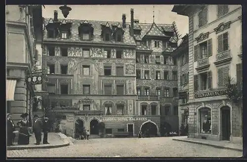 AK Luzern, Ortspartie mit Hotel Balances