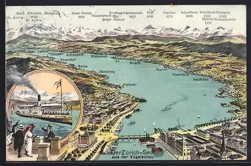 Künstler-AK Zürich, Dampfschifffahrt auf dem Zürichsee, Binnenschiff Helvetia