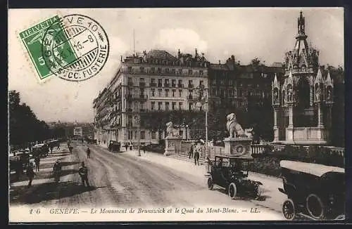 AK Genève, Le Monument de Brunswick et le Quai du Mont-Blanc