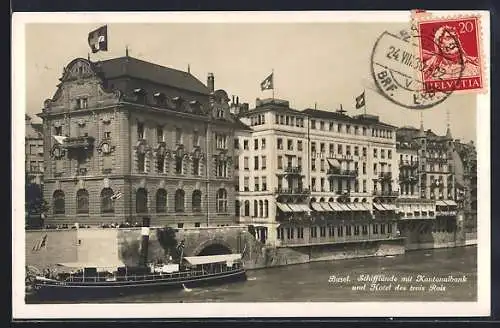 AK Basel, Schifflände mit Nationalbank und Hotel des trois Rois