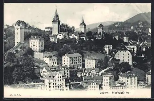 AK Luzern, Teilansicht mit Museggtürmen