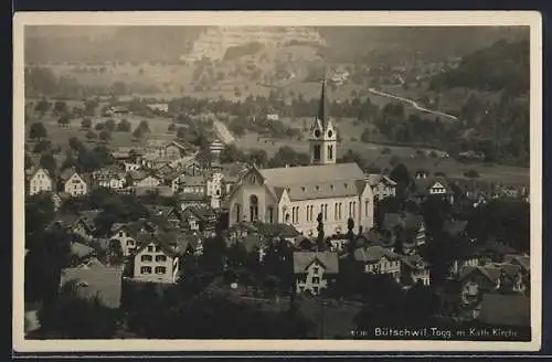AK Bütschwil /Togg., Totalansicht mit kath. Kirche aus der Vogelschau