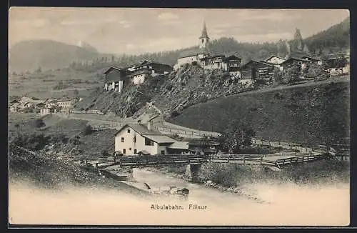 AK Filisur /Albulabahn, Gesamtansicht von einem Hang aus