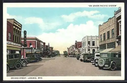 AK Laramie, WY, Second Street with grocery and market