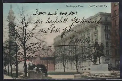 AK Baltimore, MD, Washington Place with equestrian statue