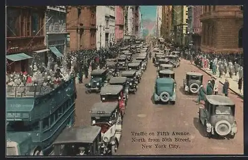 AK New York, NY, Traffic on Fifth Avenue, North from 50th Street
