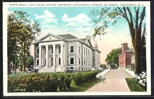 AK Westerly, RI, Town Hall and Court House, showing industrial school on right