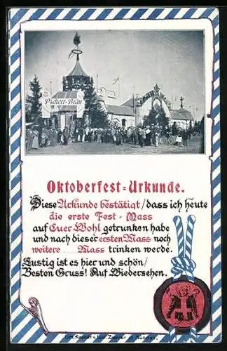 AK München, Oktoberfest, Besuchsurkunde, Pschorr-Bräu-Zelt