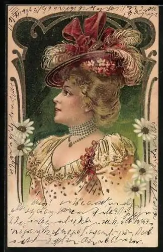 AK Elegante Dame im Jugendstil