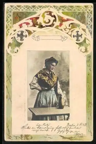 Foto-Collage-AK Frau in Tracht