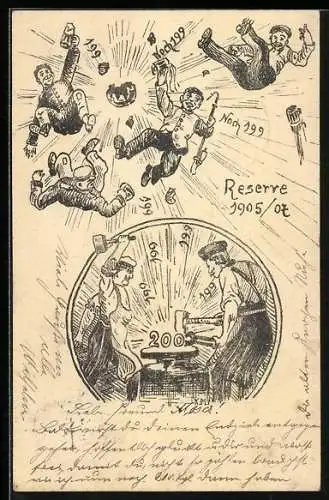 Lithographie Soldaten der Reserve 1905/07, Schmiede