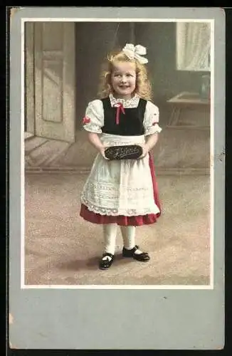 AK Grosszössen, Reklame für Helene-Briketts aus den Brikettwerken Dora u. Helene, Mädchen mit Brikett