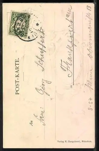 Künstler-AK München, Münchner Kindl mit Bayrischem Wappen