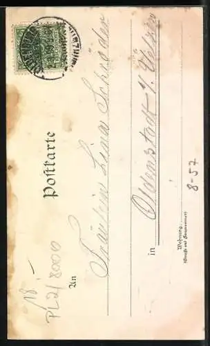 Lithographie Münchner Kindl in einem Bierkrug