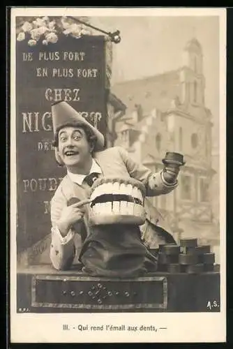 AK Mann wirbt für ein Zahnpflegeprodukt, Qui rend l`émail aux dents