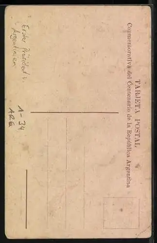 AK Bartolomé Mitre, Erster Präsident von Argentinien, Flagge und Wappen