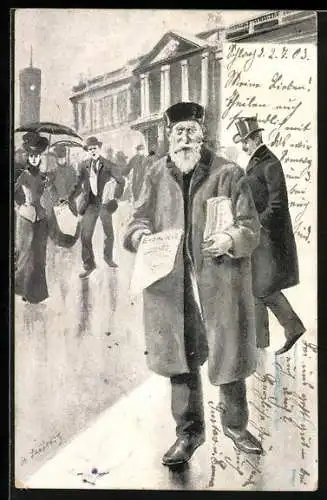 Künstler-AK Mann verkauft Zeitungen auf der Strasse