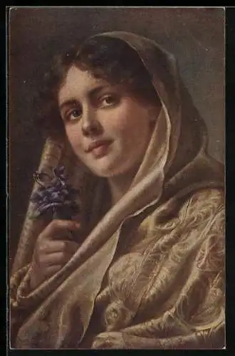 Künstler-AK Raphael Tuck & Sons Nr.464 B: Mädchen mit Veilchenblüte