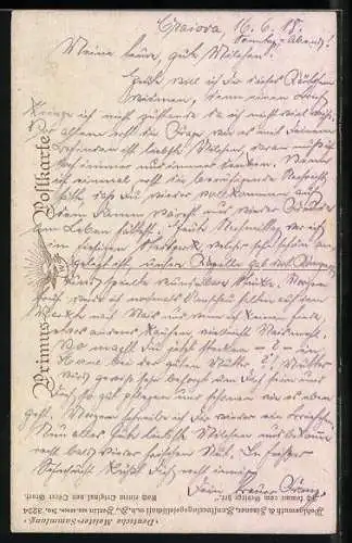 Künstler-AK Wohlgemuth & Lissner, Primus-Postkarte No.3224: Frau in Tracht sitzt auf einer Bank