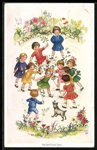 Künstler-AK Wohlgemuth & Lissner, Primus-Postkarte No. 1306, Kinder spielen Blinde Kuh
