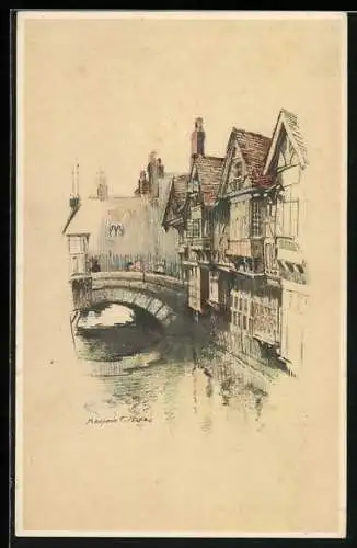 Künstler-AK Wohlgemuth & Lissner, Primus-Postkarte No. 2521: Brücke und alte Giebelhäuser