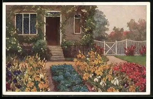 Künstler-AK Wohlgemuth & Lissner, Primus-Postkarte No. 1008: Der deutsche Garten, Hintereingang des Gartenhauses