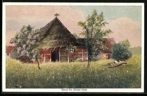 Künstler-AK Wohlgemuth & Lissner, Primus-Postkarte No. 919: Bauernhaus im Frühling