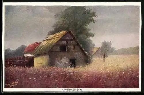 Künstler-AK Wohlgemuth & Lissner, Primus-Postkarte No. 433, Deutscher Frühling, Bauernhaus