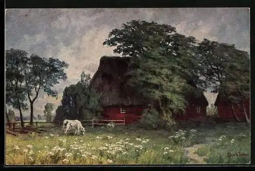 Künstler-AK Wohlgemuth & Lissner, Primus-Postkarte No. 890: Heidekaten, ländliches Idyll