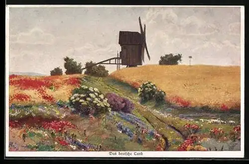 Künstler-AK das deutsche Land, Windmühle im Frühling