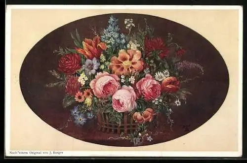 Künstler-AK Wohlgemuth & Lissner, Primus-Postkarte No. 5278: Bunter Strauss mit Edelrosen