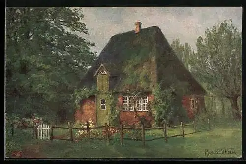 Künstler-AK Wohlgemuth & Lissner, Primus-Postkarte No. 817: Friesische Bauernhäuser, Haus mit weissem Gartentor
