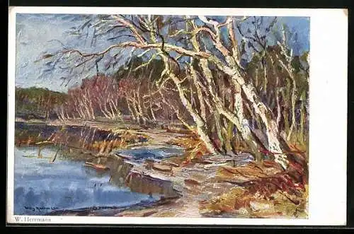 Künstler-AK Wohlgemuth & Lissner, Primus-Postkarte No. 3423: Herbststimmung im Wald