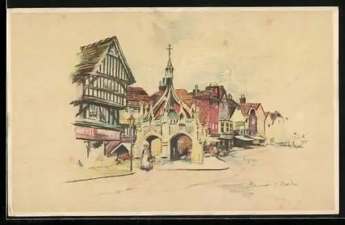 Künstler-AK Wohlgemuth & Lissner, Primus-Postkarte No. 2522: Turmdenkmal an der Strasse einer Ortschaft