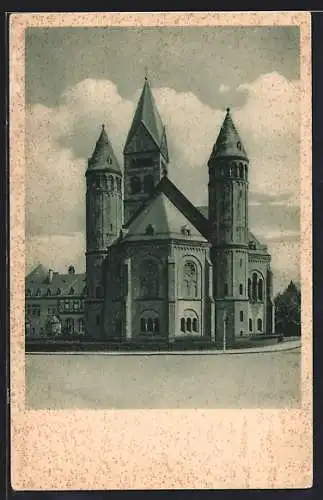 AK Essen, Erlöserkirche mit Strassenpartie