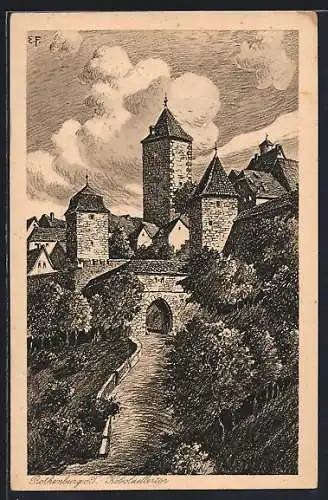 Künstler-AK Rothenburg o. T., Kobolzellertor