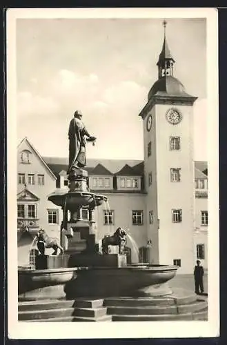 AK Freiberg /Sa., Rathaus mit Brunnen