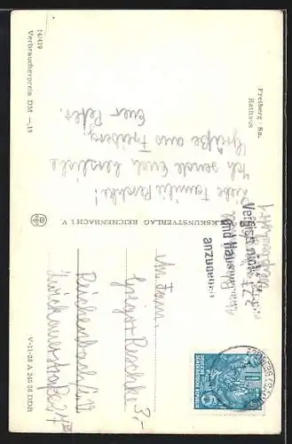 AK Freiberg /Sa., Rathaus mit Brunnen