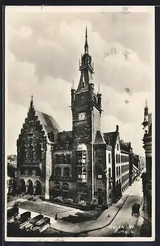 AK Hagen i. W., Rathaus mit Strassenpartie