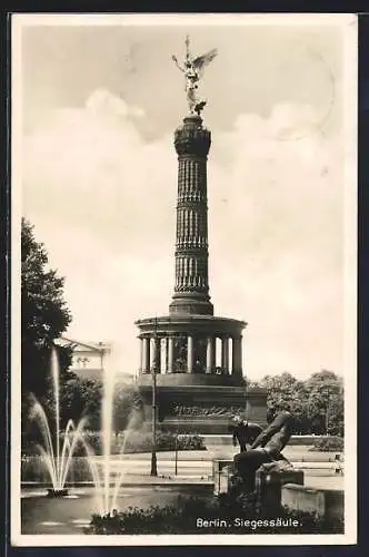 AK Berlin-Tiergarten, Siegessäule mit Springbrunnen