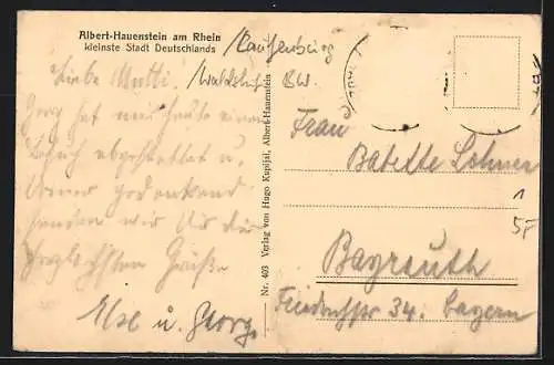 AK Haustein, Flusspartien mit Ort, Ortsansicht Albert vom Wasser und Ruine aus
