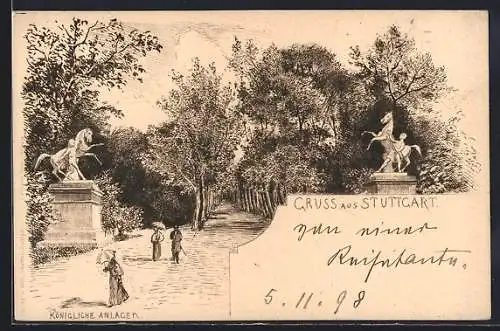 Künstler-AK Stuttgart, Partie der könglichen Anlagen