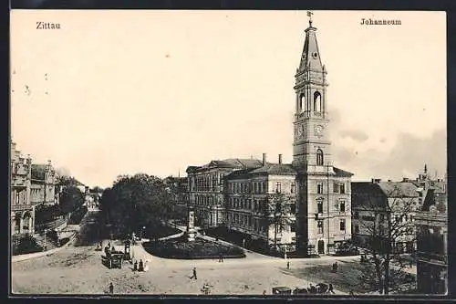 AK Zittau, Strassenpartie am Johanneum