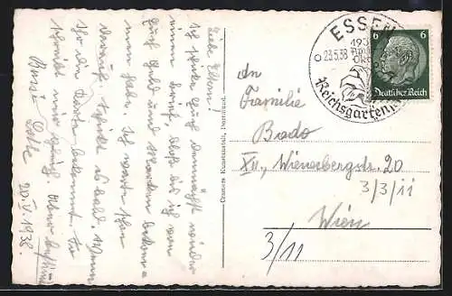 AK Essen, Strassenpartie am Deutschlandhaus, an der Münsterkirche und Post, 