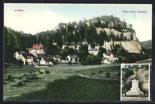 AK Oybin, König-Albert-Denkmal mit Denkmal